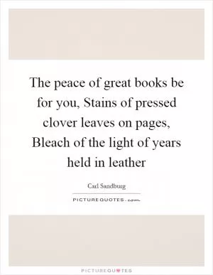 The peace of great books be for you, Stains of pressed clover leaves on pages, Bleach of the light of years held in leather Picture Quote #1