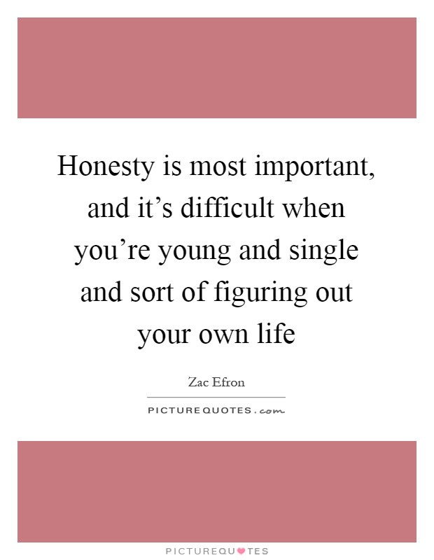 Honesty is most important, and it's difficult when you're young and single and sort of figuring out your own life Picture Quote #1