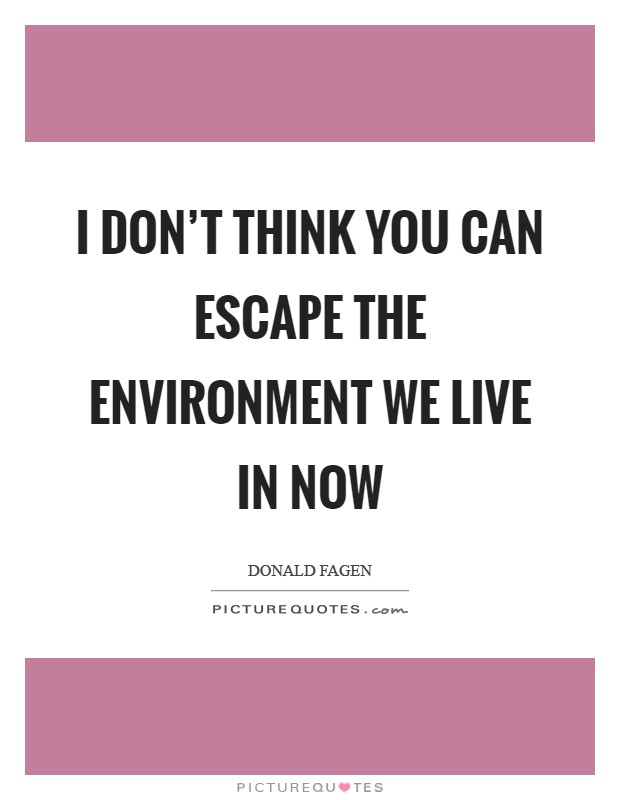 I don't think you can escape the environment we live in now Picture Quote #1