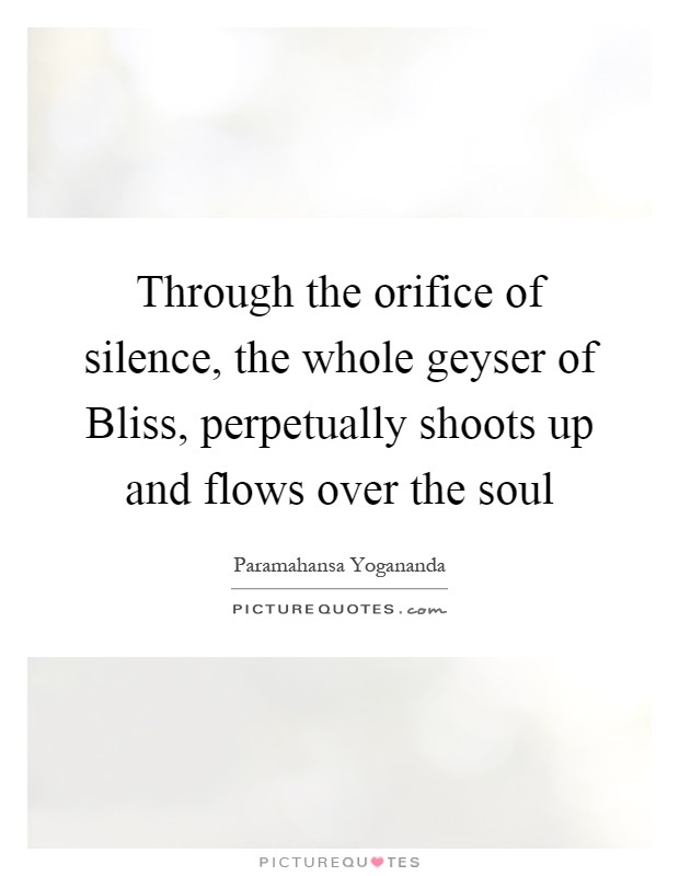Through the orifice of silence, the whole geyser of Bliss, perpetually shoots up and flows over the soul Picture Quote #1