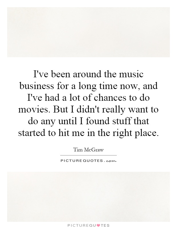 I've been around the music business for a long time now, and I've had a lot of chances to do movies. But I didn't really want to do any until I found stuff that started to hit me in the right place Picture Quote #1