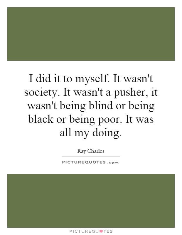 I did it to myself. It wasn't society. It wasn't a pusher, it wasn't being blind or being black or being poor. It was all my doing Picture Quote #1
