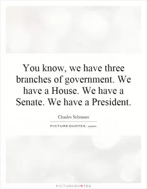 You know, we have three branches of government. We have a House. We have a Senate. We have a President Picture Quote #1