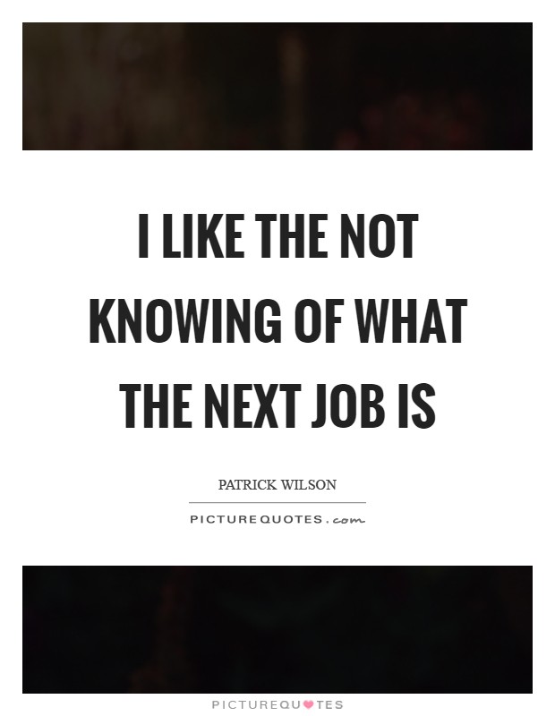 I like the not knowing of what the next job is Picture Quote #1