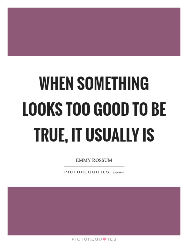 When something looks too good to be true, it usually is Picture Quote #1
