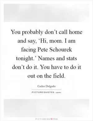 You probably don’t call home and say, ‘Hi, mom. I am facing Pete Schourek tonight.’ Names and stats don’t do it. You have to do it out on the field Picture Quote #1