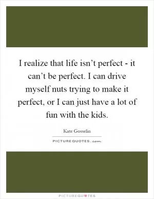 I realize that life isn’t perfect - it can’t be perfect. I can drive myself nuts trying to make it perfect, or I can just have a lot of fun with the kids Picture Quote #1