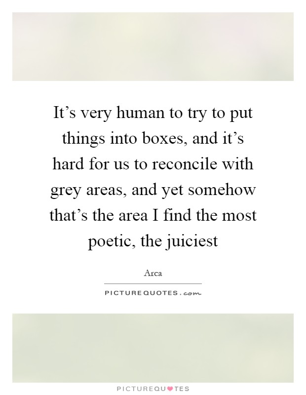 It's very human to try to put things into boxes, and it's hard for us to reconcile with grey areas, and yet somehow that's the area I find the most poetic, the juiciest Picture Quote #1
