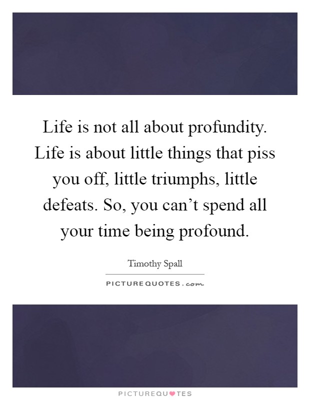 Life is not all about profundity. Life is about little things that piss you off, little triumphs, little defeats. So, you can't spend all your time being profound Picture Quote #1
