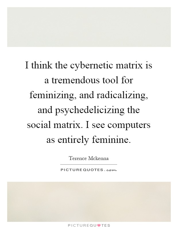I think the cybernetic matrix is a tremendous tool for feminizing, and radicalizing, and psychedelicizing the social matrix. I see computers as entirely feminine Picture Quote #1