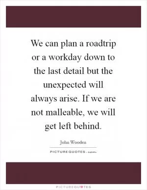 We can plan a roadtrip or a workday down to the last detail but the unexpected will always arise. If we are not malleable, we will get left behind Picture Quote #1