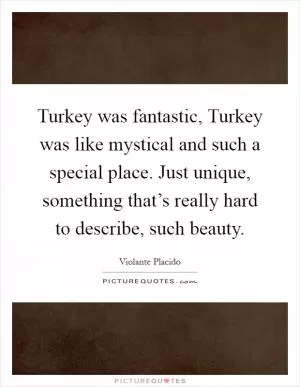 Turkey was fantastic, Turkey was like mystical and such a special place. Just unique, something that’s really hard to describe, such beauty Picture Quote #1