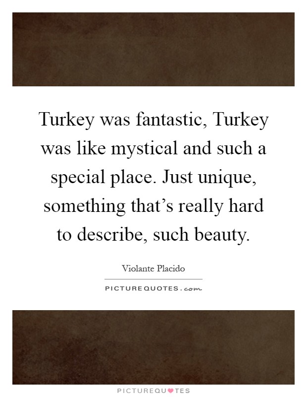 Turkey was fantastic, Turkey was like mystical and such a special place. Just unique, something that's really hard to describe, such beauty Picture Quote #1