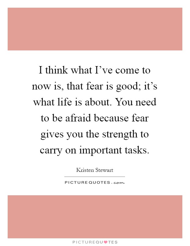 I think what I've come to now is, that fear is good; it's what life is about. You need to be afraid because fear gives you the strength to carry on important tasks Picture Quote #1
