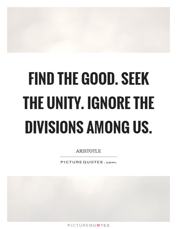 Find the good. Seek the Unity. Ignore the divisions among us Picture Quote #1