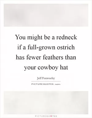 You might be a redneck if a full-grown ostrich has fewer feathers than your cowboy hat Picture Quote #1