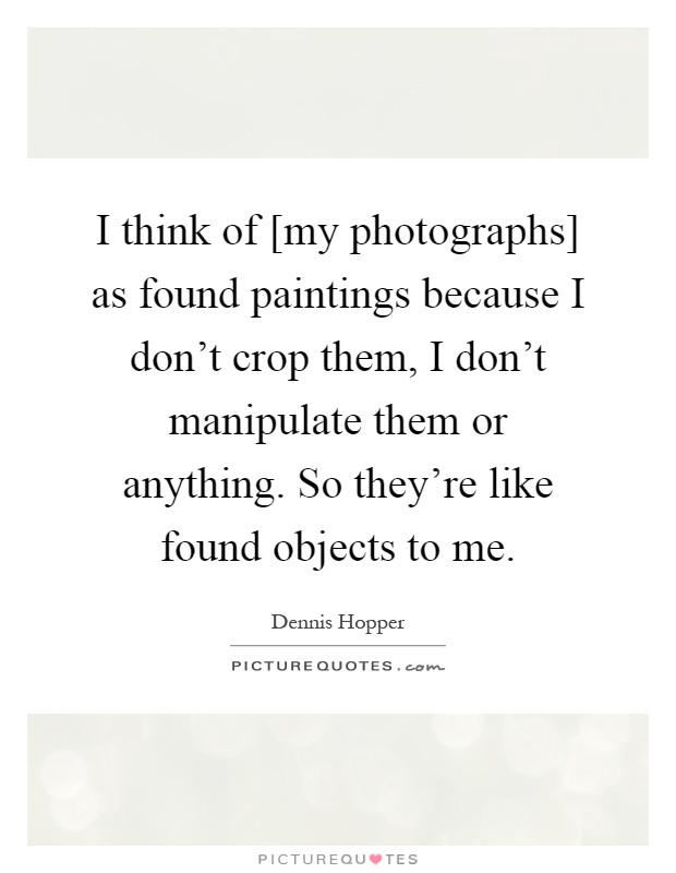 I think of [my photographs] as found paintings because I don't crop them, I don't manipulate them or anything. So they're like found objects to me Picture Quote #1