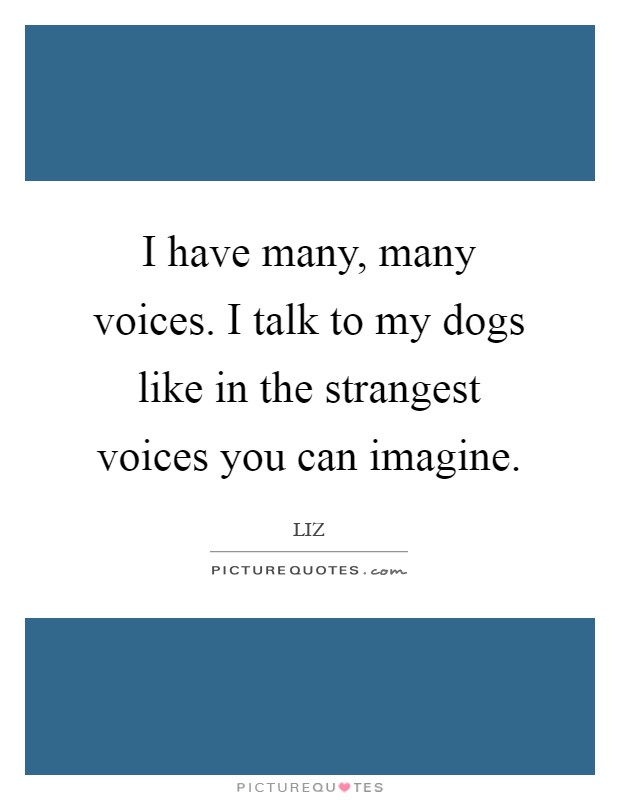 I have many, many voices. I talk to my dogs like in the strangest voices you can imagine Picture Quote #1