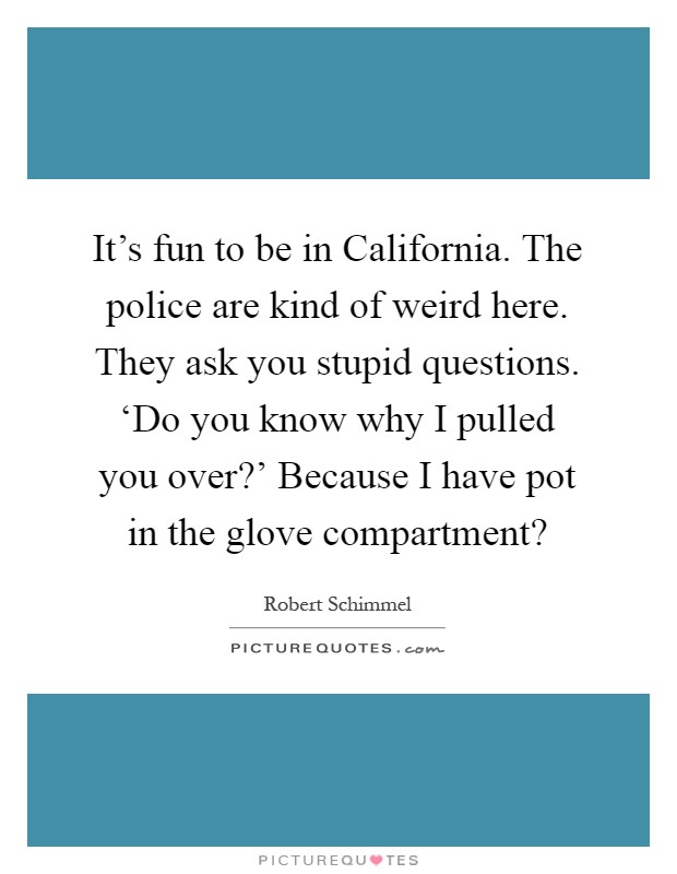 It's fun to be in California. The police are kind of weird here. They ask you stupid questions. ‘Do you know why I pulled you over?' Because I have pot in the glove compartment? Picture Quote #1