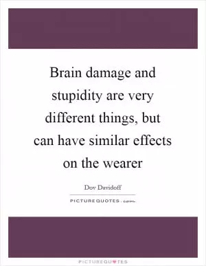 Brain damage and stupidity are very different things, but can have similar effects on the wearer Picture Quote #1