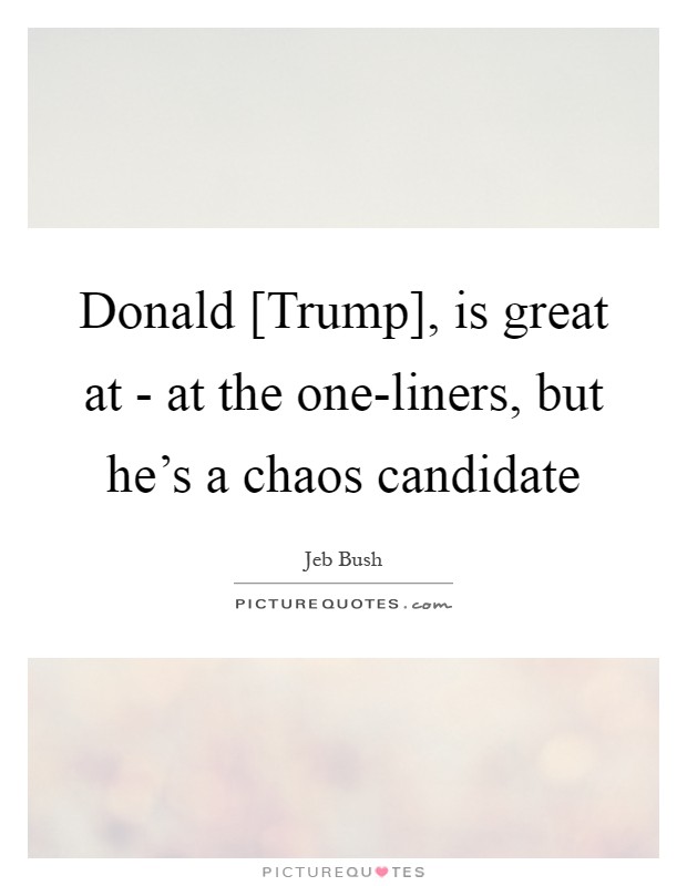 Donald [Trump], is great at - at the one-liners, but he's a chaos candidate Picture Quote #1