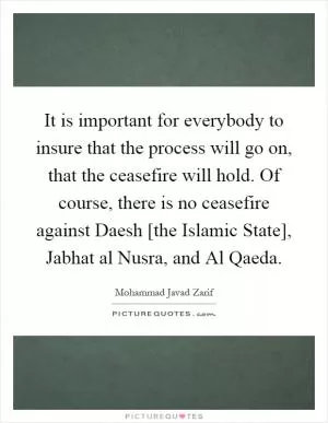 It is important for everybody to insure that the process will go on, that the ceasefire will hold. Of course, there is no ceasefire against Daesh [the Islamic State], Jabhat al Nusra, and Al Qaeda Picture Quote #1