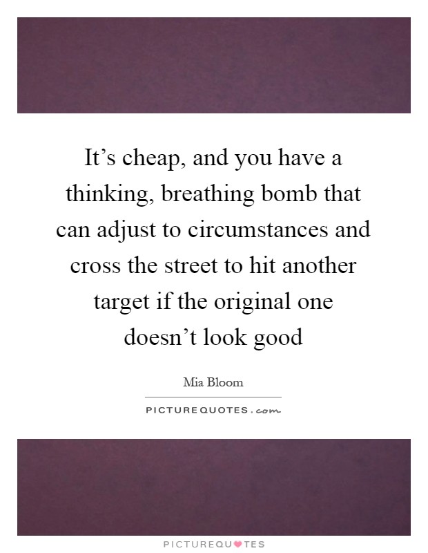 It's cheap, and you have a thinking, breathing bomb that can adjust to circumstances and cross the street to hit another target if the original one doesn't look good Picture Quote #1