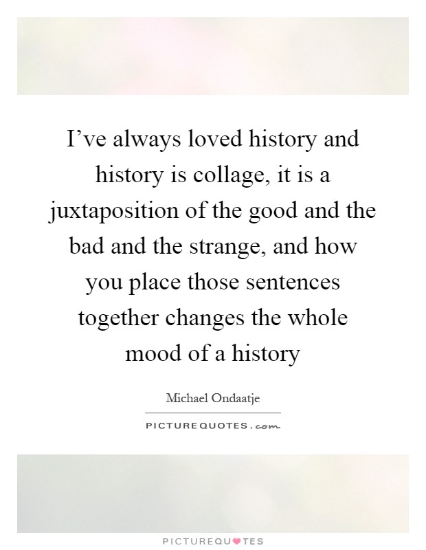 I've always loved history and history is collage, it is a juxtaposition of the good and the bad and the strange, and how you place those sentences together changes the whole mood of a history Picture Quote #1