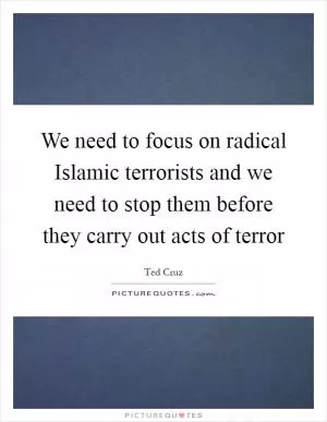 We need to focus on radical Islamic terrorists and we need to stop them before they carry out acts of terror Picture Quote #1