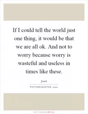 If I could tell the world just one thing, it would be that we are all ok. And not to worry because worry is wasteful and useless in times like these Picture Quote #1