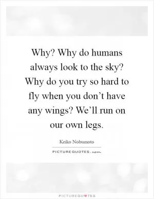 Why? Why do humans always look to the sky? Why do you try so hard to fly when you don’t have any wings? We’ll run on our own legs Picture Quote #1
