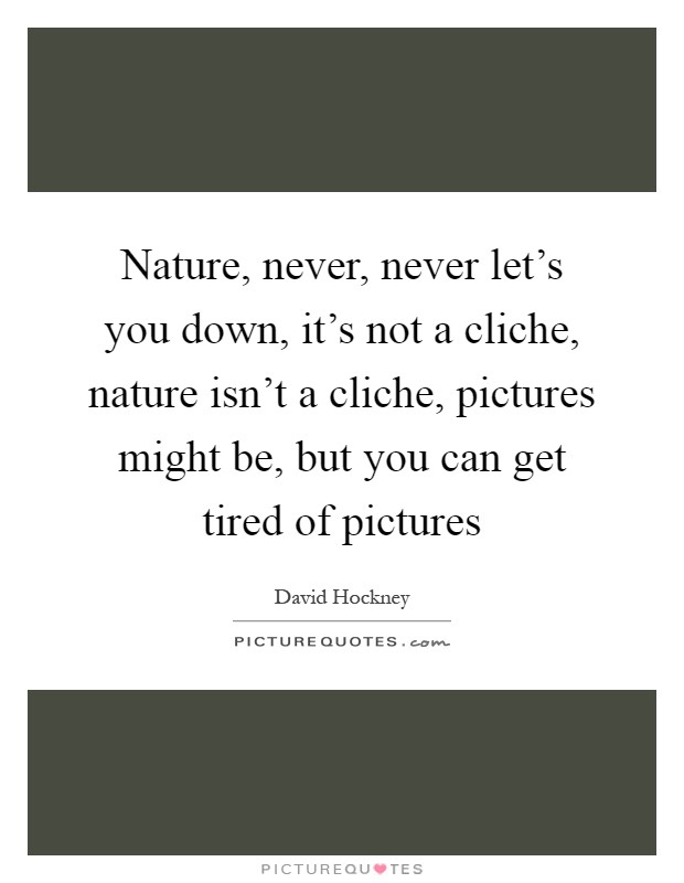 Nature, never, never let's you down, it's not a cliche, nature isn't a cliche, pictures might be, but you can get tired of pictures Picture Quote #1