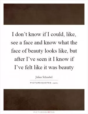 I don’t know if I could, like, see a face and know what the face of beauty looks like, but after I’ve seen it I know if I’ve felt like it was beauty Picture Quote #1