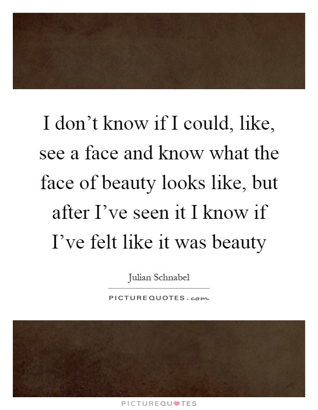 I don't know if I could, like, see a face and know what the face of beauty looks like, but after I've seen it I know if I've felt like it was beauty Picture Quote #1