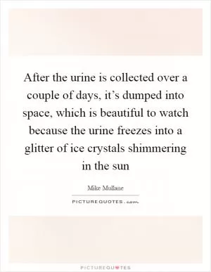 After the urine is collected over a couple of days, it’s dumped into space, which is beautiful to watch because the urine freezes into a glitter of ice crystals shimmering in the sun Picture Quote #1