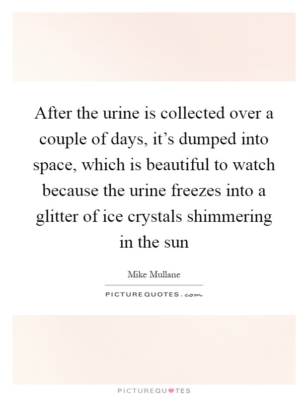 After the urine is collected over a couple of days, it's dumped into space, which is beautiful to watch because the urine freezes into a glitter of ice crystals shimmering in the sun Picture Quote #1