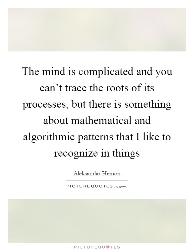 The mind is complicated and you can't trace the roots of its processes, but there is something about mathematical and algorithmic patterns that I like to recognize in things Picture Quote #1