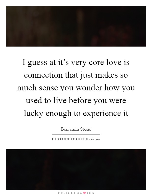 I guess at it's very core love is connection that just makes so much sense you wonder how you used to live before you were lucky enough to experience it Picture Quote #1