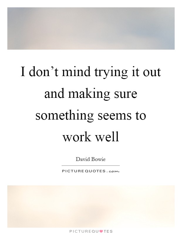 I don't mind trying it out and making sure something seems to work well Picture Quote #1