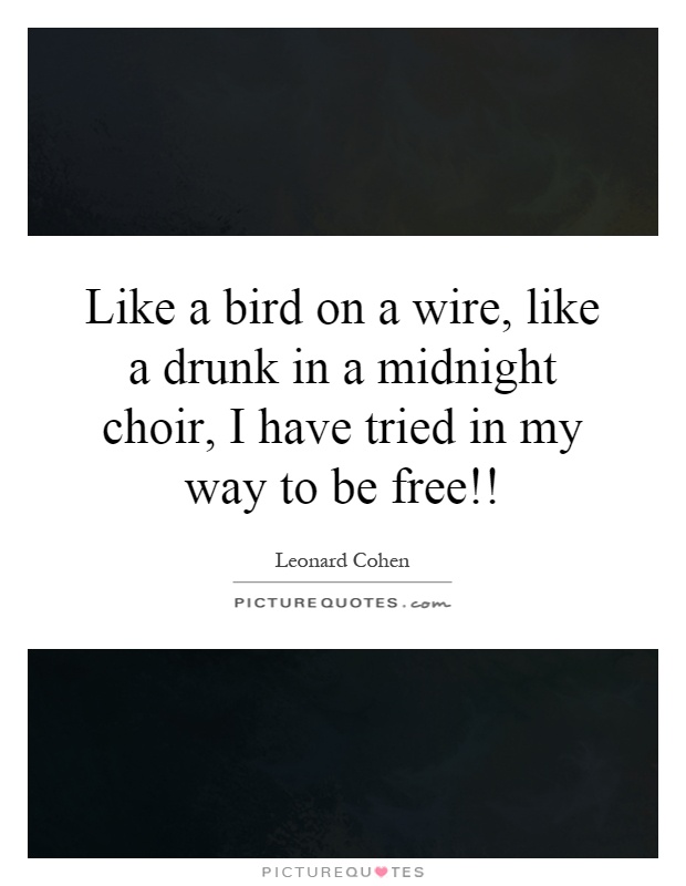 Like a bird on a wire, like a drunk in a midnight choir, I have tried in my way to be free!! Picture Quote #1