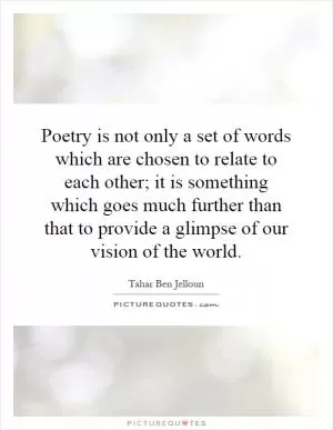 Poetry is not only a set of words which are chosen to relate to each other; it is something which goes much further than that to provide a glimpse of our vision of the world Picture Quote #1