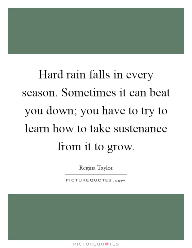 Hard rain falls in every season. Sometimes it can beat you down; you have to try to learn how to take sustenance from it to grow Picture Quote #1