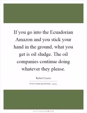 If you go into the Ecuadorian Amazon and you stick your hand in the ground, what you get is oil sludge. The oil companies continue doing whatever they please Picture Quote #1