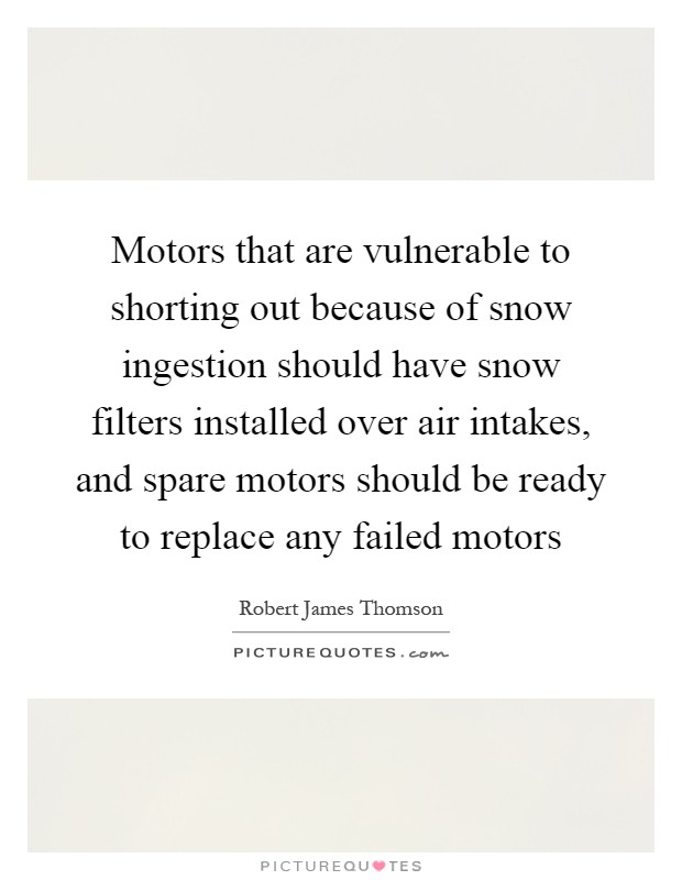 Motors that are vulnerable to shorting out because of snow ingestion should have snow filters installed over air intakes, and spare motors should be ready to replace any failed motors Picture Quote #1