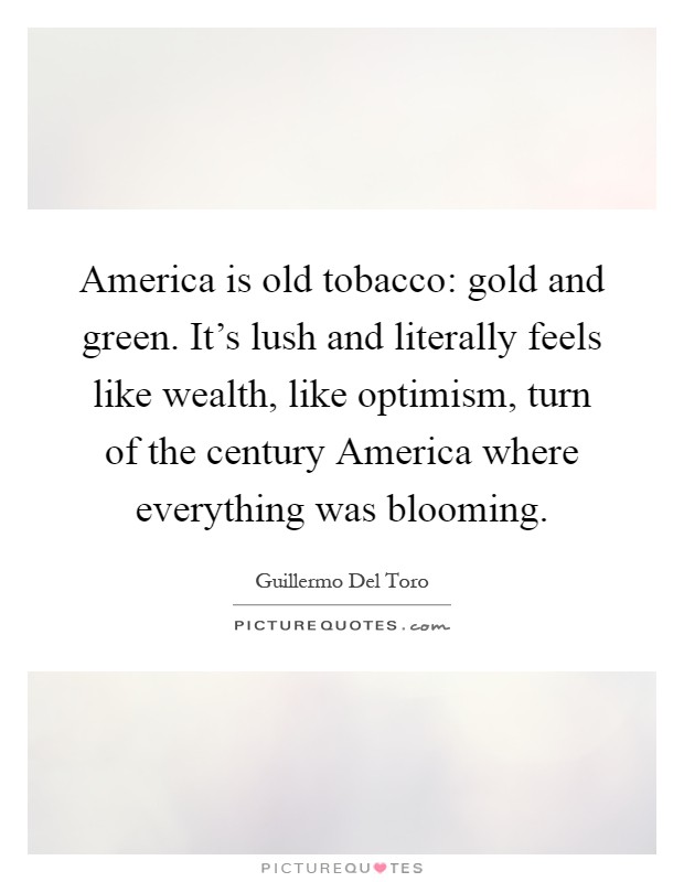 America is old tobacco: gold and green. It's lush and literally feels like wealth, like optimism, turn of the century America where everything was blooming Picture Quote #1