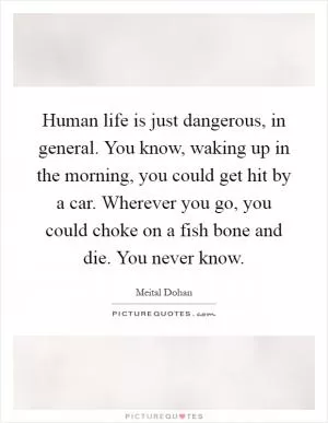 Human life is just dangerous, in general. You know, waking up in the morning, you could get hit by a car. Wherever you go, you could choke on a fish bone and die. You never know Picture Quote #1