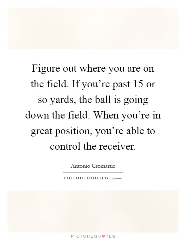 Figure out where you are on the field. If you're past 15 or so yards, the ball is going down the field. When you're in great position, you're able to control the receiver Picture Quote #1