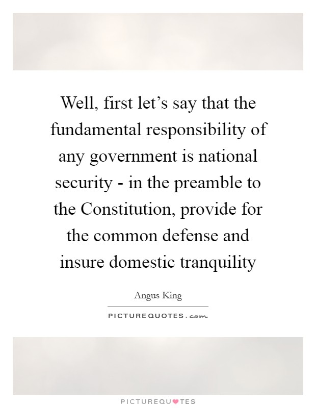 Well, first let's say that the fundamental responsibility of any government is national security - in the preamble to the Constitution, provide for the common defense and insure domestic tranquility Picture Quote #1