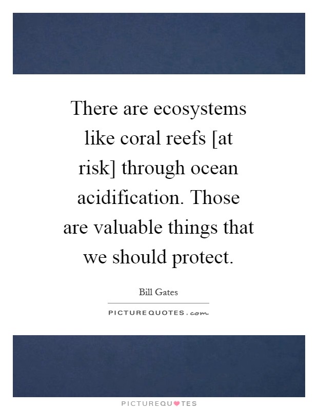 There are ecosystems like coral reefs [at risk] through ocean acidification. Those are valuable things that we should protect Picture Quote #1
