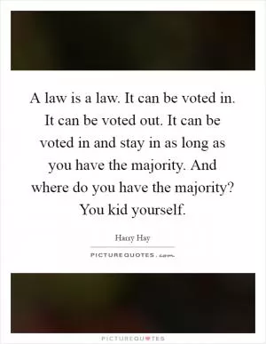 A law is a law. It can be voted in. It can be voted out. It can be voted in and stay in as long as you have the majority. And where do you have the majority? You kid yourself Picture Quote #1